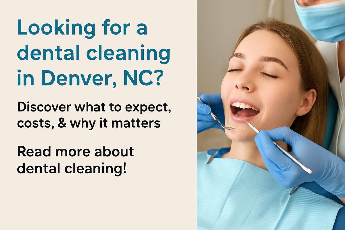 Image of a smiling dental hygienist in Denver, NC, cleaning a patient's teeth with modern equipment. No text on the image.