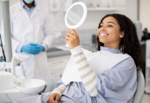 Dentist consulting with a patient in a modern dental office